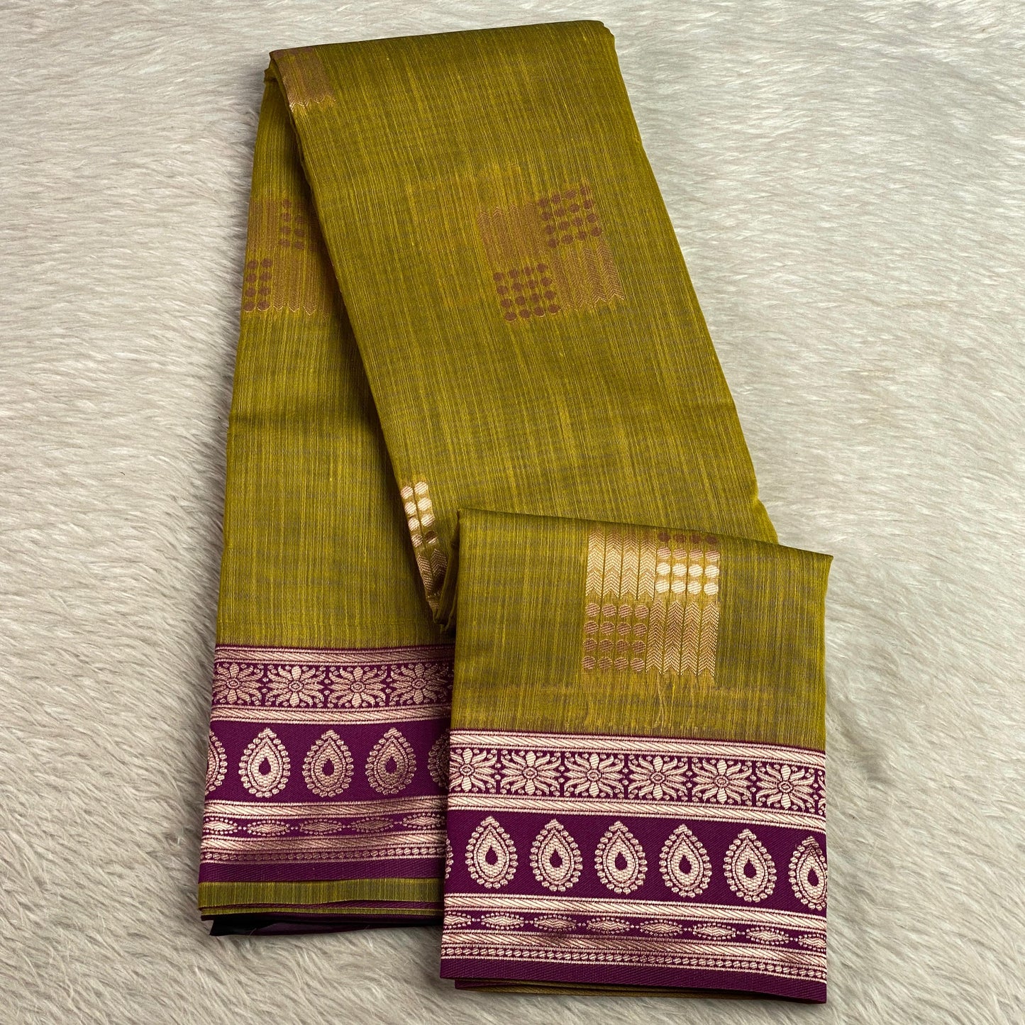 Shivakami Green & Violet Chanderi Cotton Silk Saree with Rich Silk Pallu