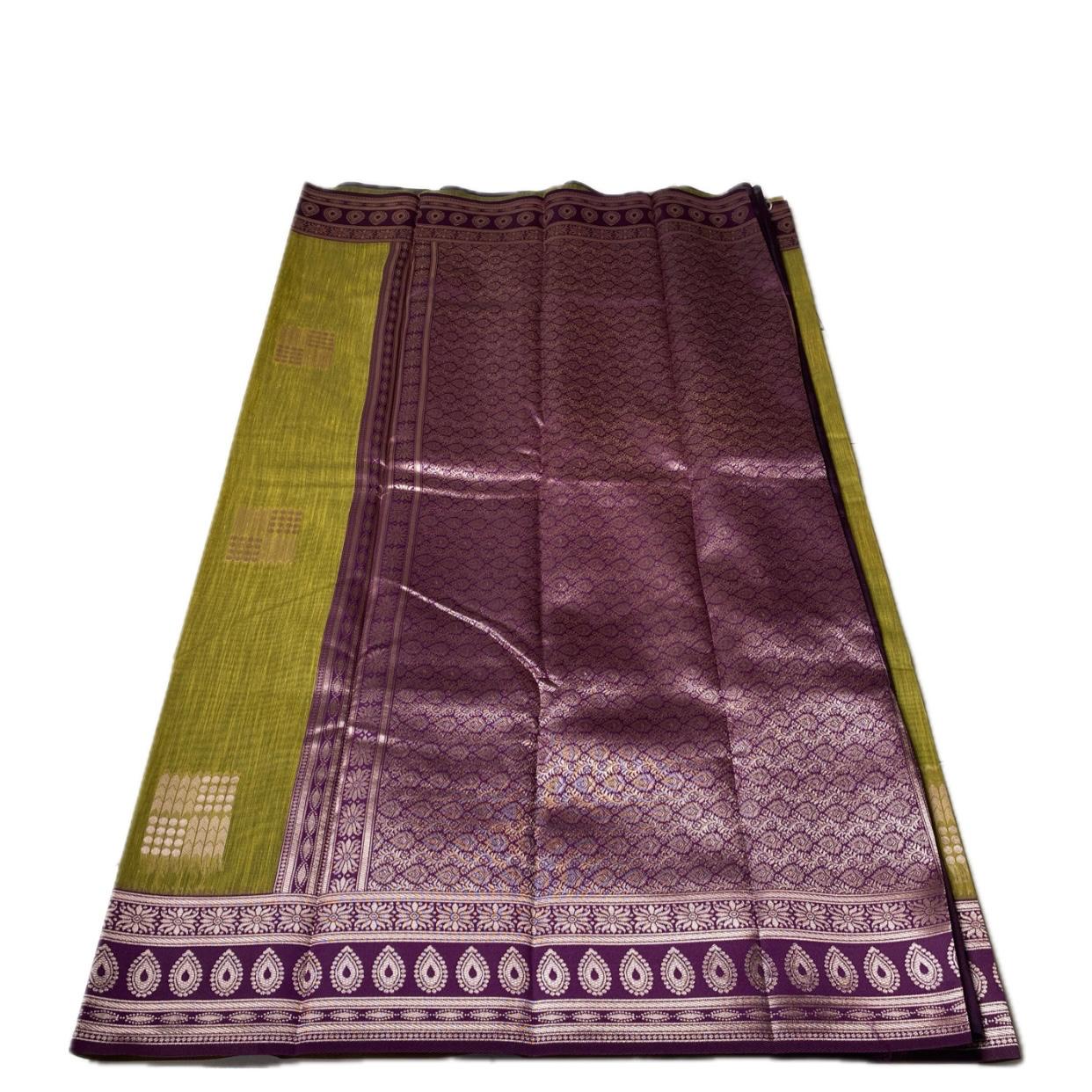 Shivakami Green & Violet Chanderi Cotton Silk Saree with Rich Silk Pallu