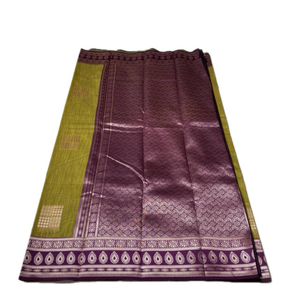 Shivakami Green & Violet Chanderi Cotton Silk Saree with Rich Silk Pallu