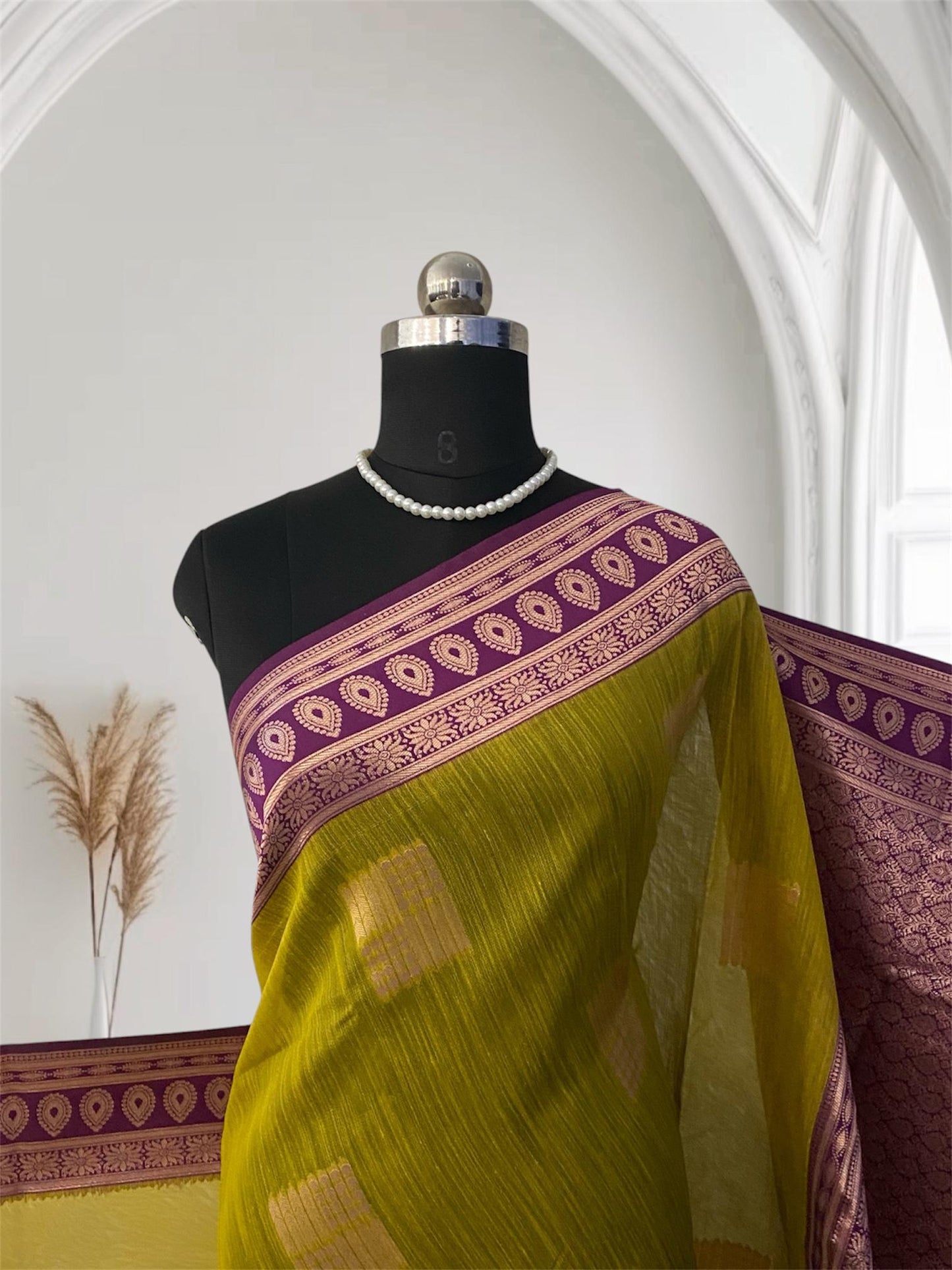 Shivakami Green & Violet Chanderi Cotton Silk Saree with Rich Silk Pallu