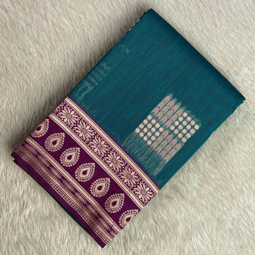 Shivakami Blue & Violet Chanderi Cotton Silk Saree with Rich Silk Pallu