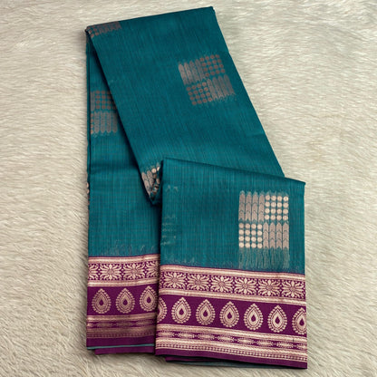 Shivakami Blue & Violet Chanderi Cotton Silk Saree with Rich Silk Pallu