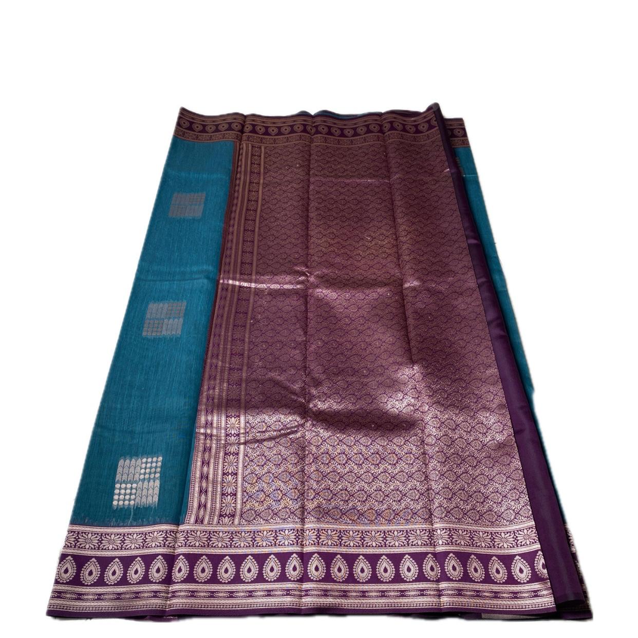 Shivakami Blue & Violet Chanderi Cotton Silk Saree with Rich Silk Pallu