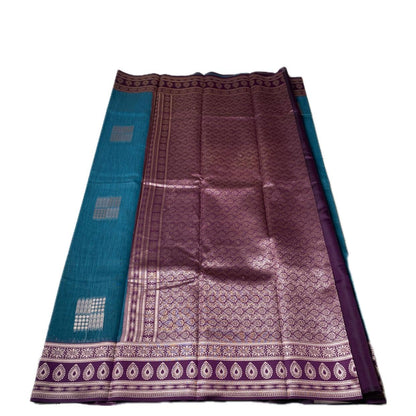 Shivakami Blue & Violet Chanderi Cotton Silk Saree with Rich Silk Pallu