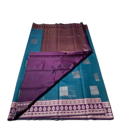Shivakami Blue & Violet Chanderi Cotton Silk Saree with Rich Silk Pallu