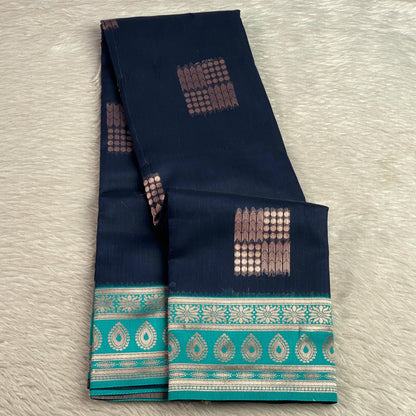 Shivakami Navy Blue & Blue Chanderi Cotton Silk Saree with Rich Silk Pallu