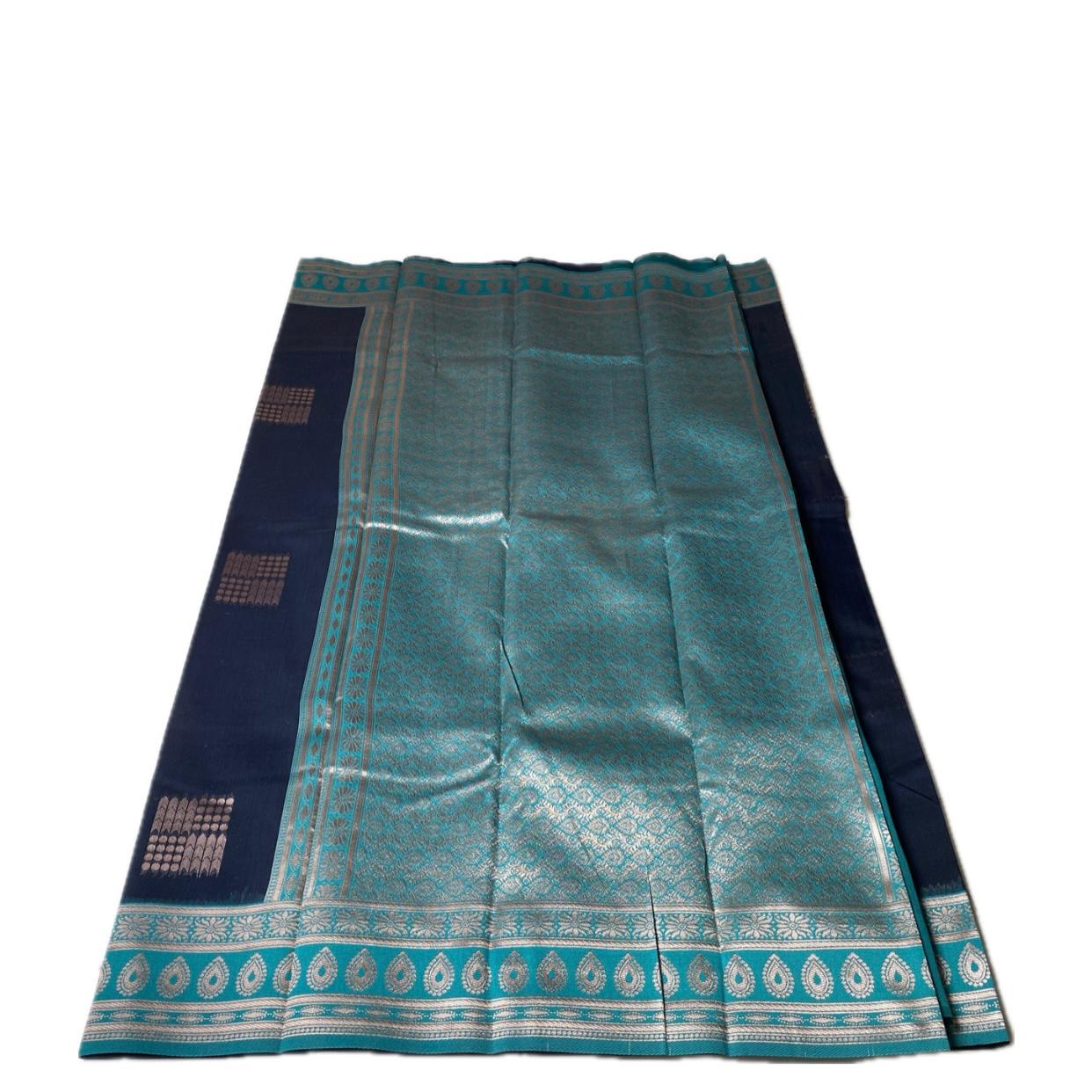 Shivakami Navy Blue & Blue Chanderi Cotton Silk Saree with Rich Silk Pallu