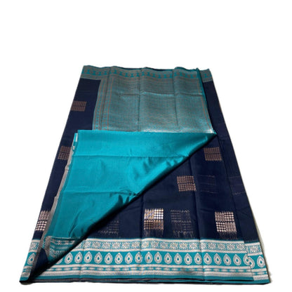 Shivakami Navy Blue & Blue Chanderi Cotton Silk Saree with Rich Silk Pallu