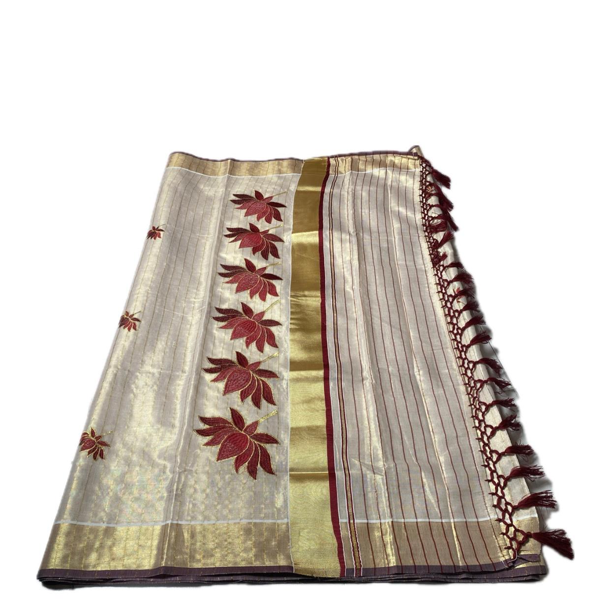 Padmapriya Lotus Kerala Tissue Saree Maroon