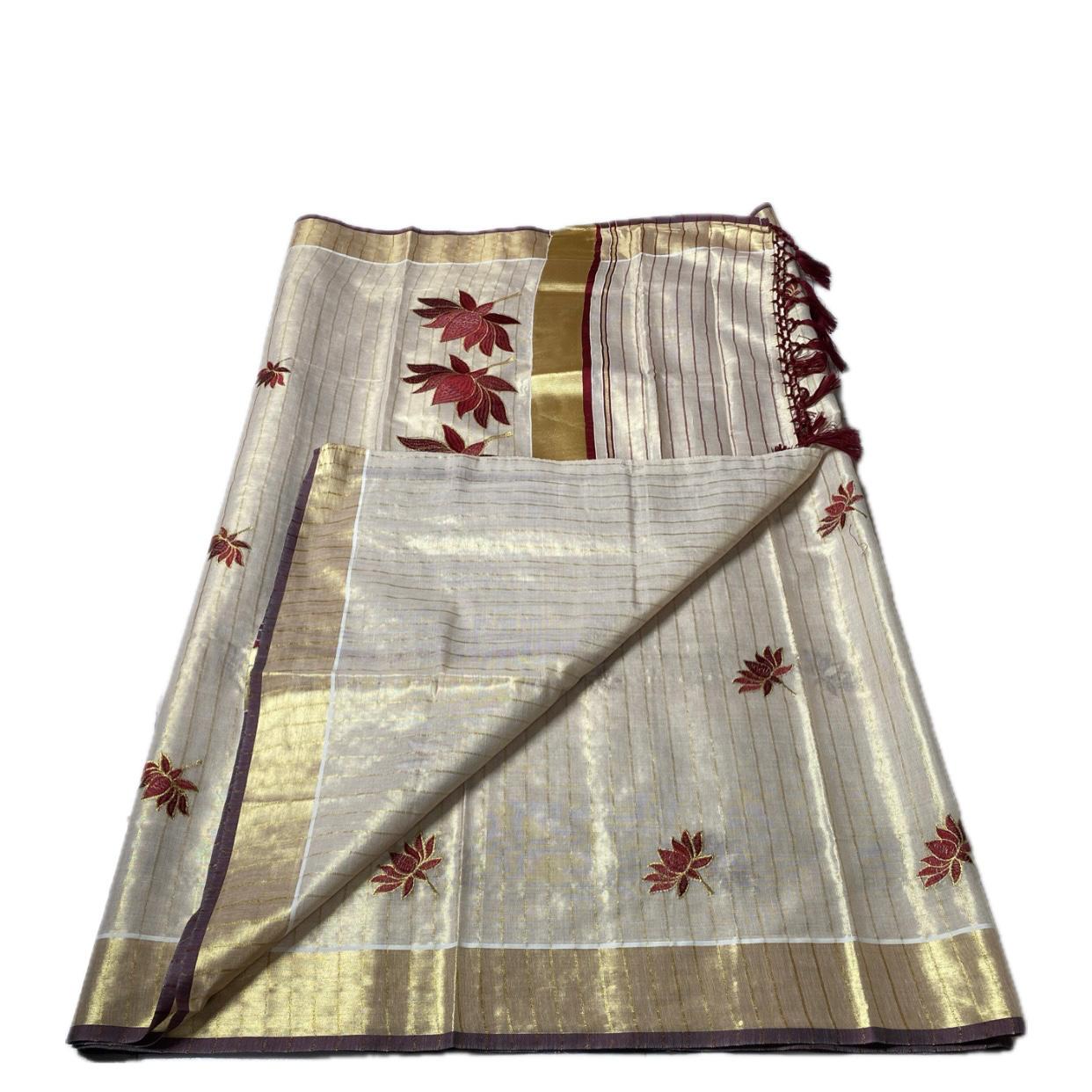 Padmapriya Lotus Kerala Tissue Saree Maroon