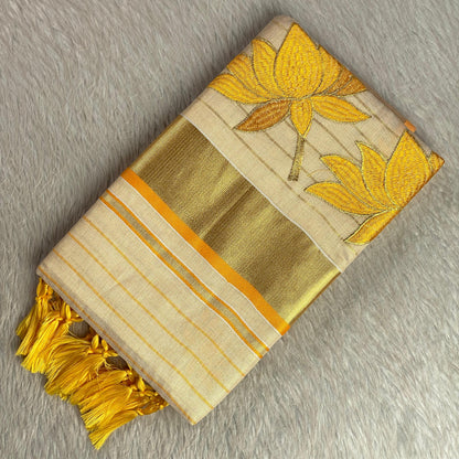 Padmapriya Lotus Kerala Tissue Saree Yellow