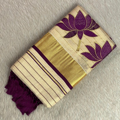Padmapriya Lotus Kerala Tissue Saree Purple