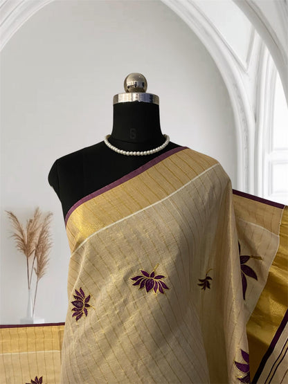 Padmapriya Lotus Kerala Tissue Saree Purple