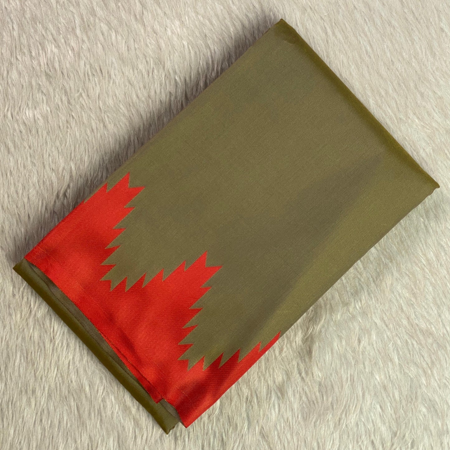 Aadhya Olive Green Saree with Red Temple Border