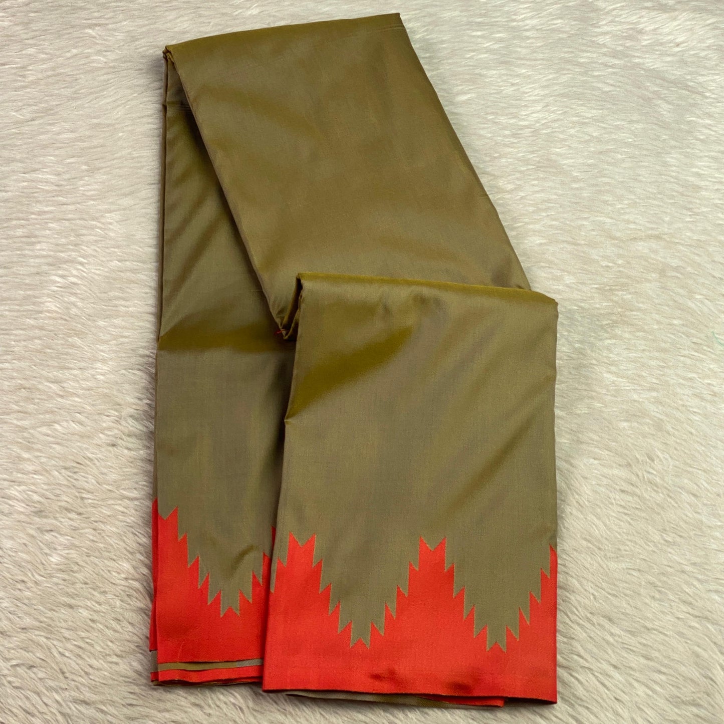 Aadhya Olive Green Saree with Red Temple Border