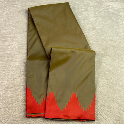Aadhya Olive Green Saree with Red Temple Border