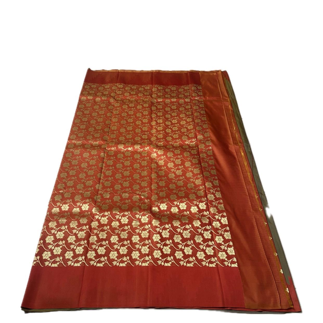 Aadhya Olive Green Saree with Red Temple Border