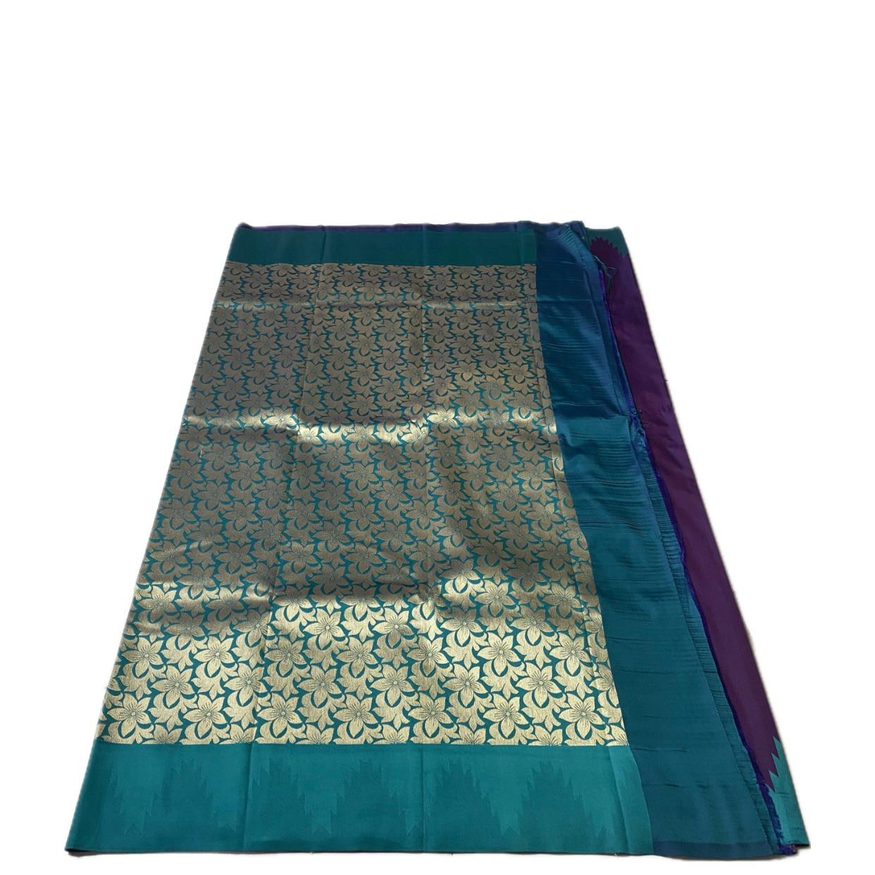 Aadhya Purple Saree with Blue Temple Border