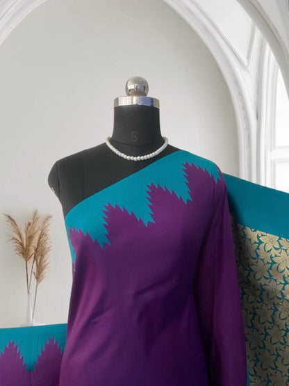 Aadhya Purple Saree with Blue Temple Border