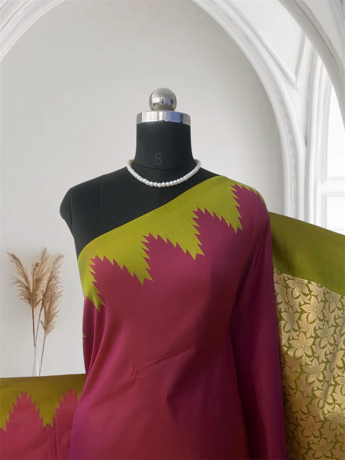Aadhya Maroon Saree with GreenTemple Border