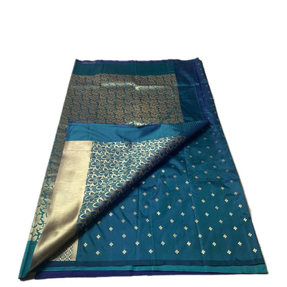 Aadhya Royal Blue Saree with Teal Temple Border