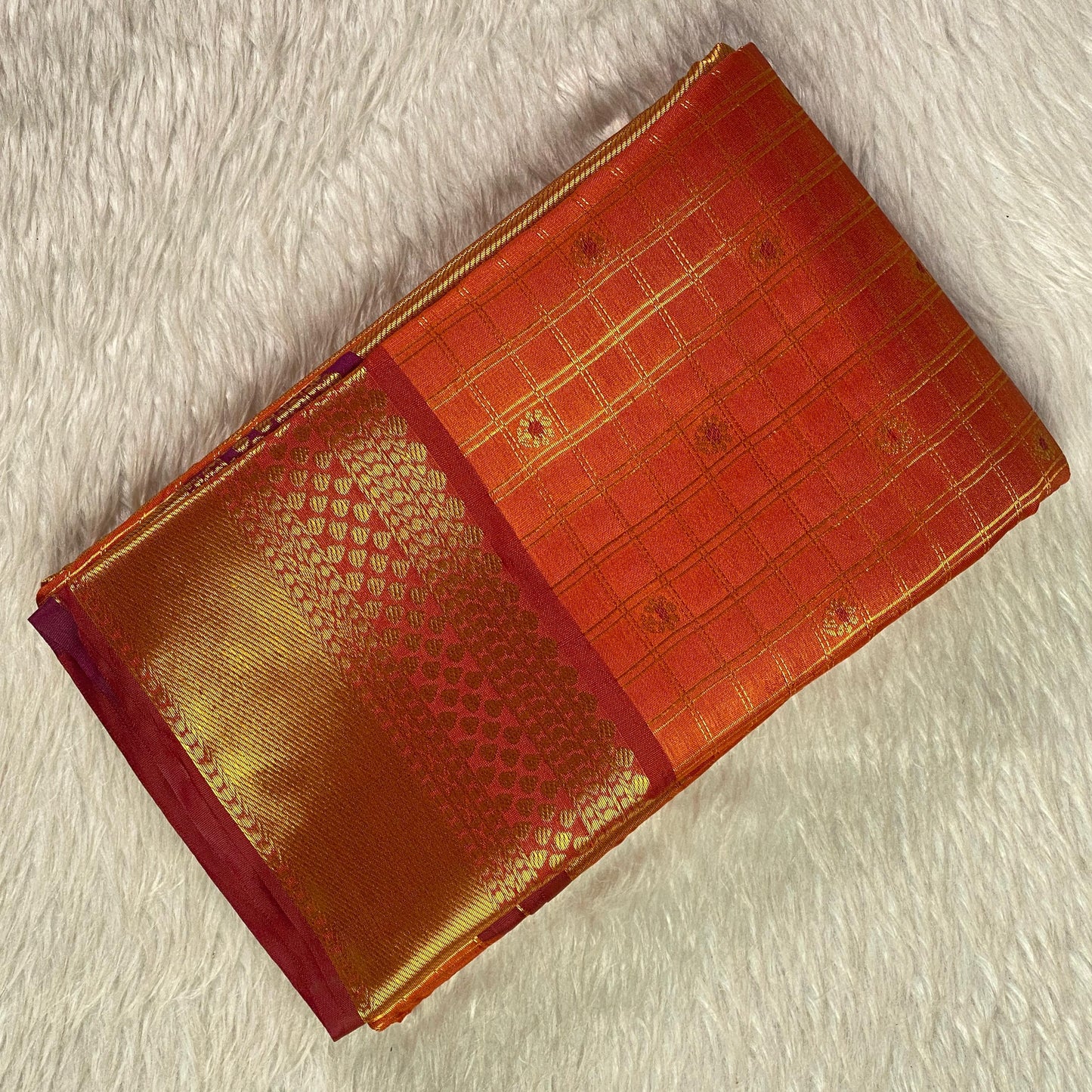 Krithika Rust Orange Checked Saree with Rich Zari Border