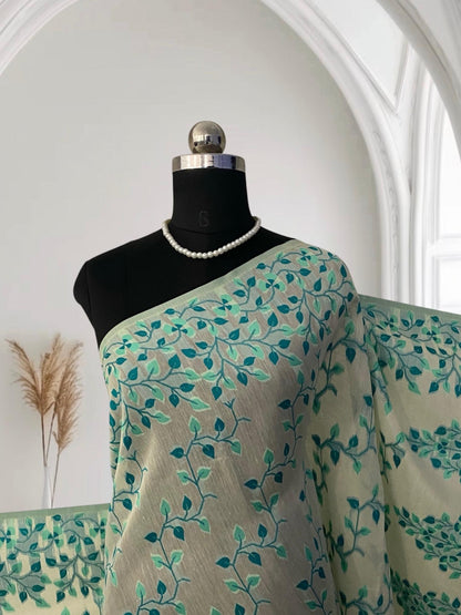 Ithal Chanderi Silk Flora Collection Saree Green