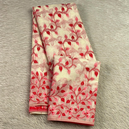 Ithal Chander Silk Flora Collection Saree Red
