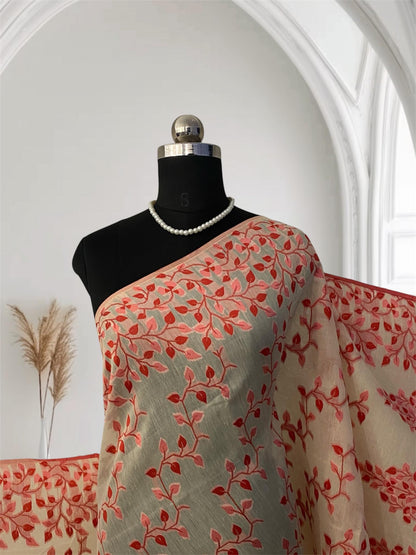 Ithal Chander Silk Flora Collection Saree Red