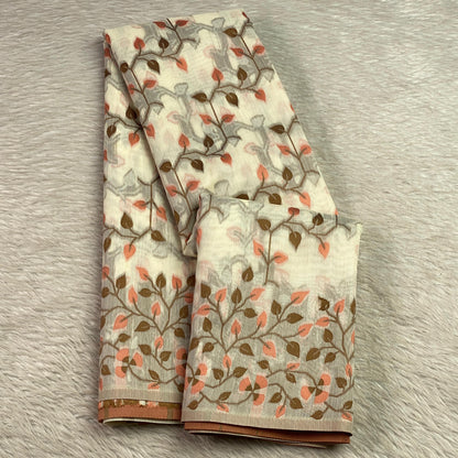 Ithal Chander Silk Flora Collection Saree Orange