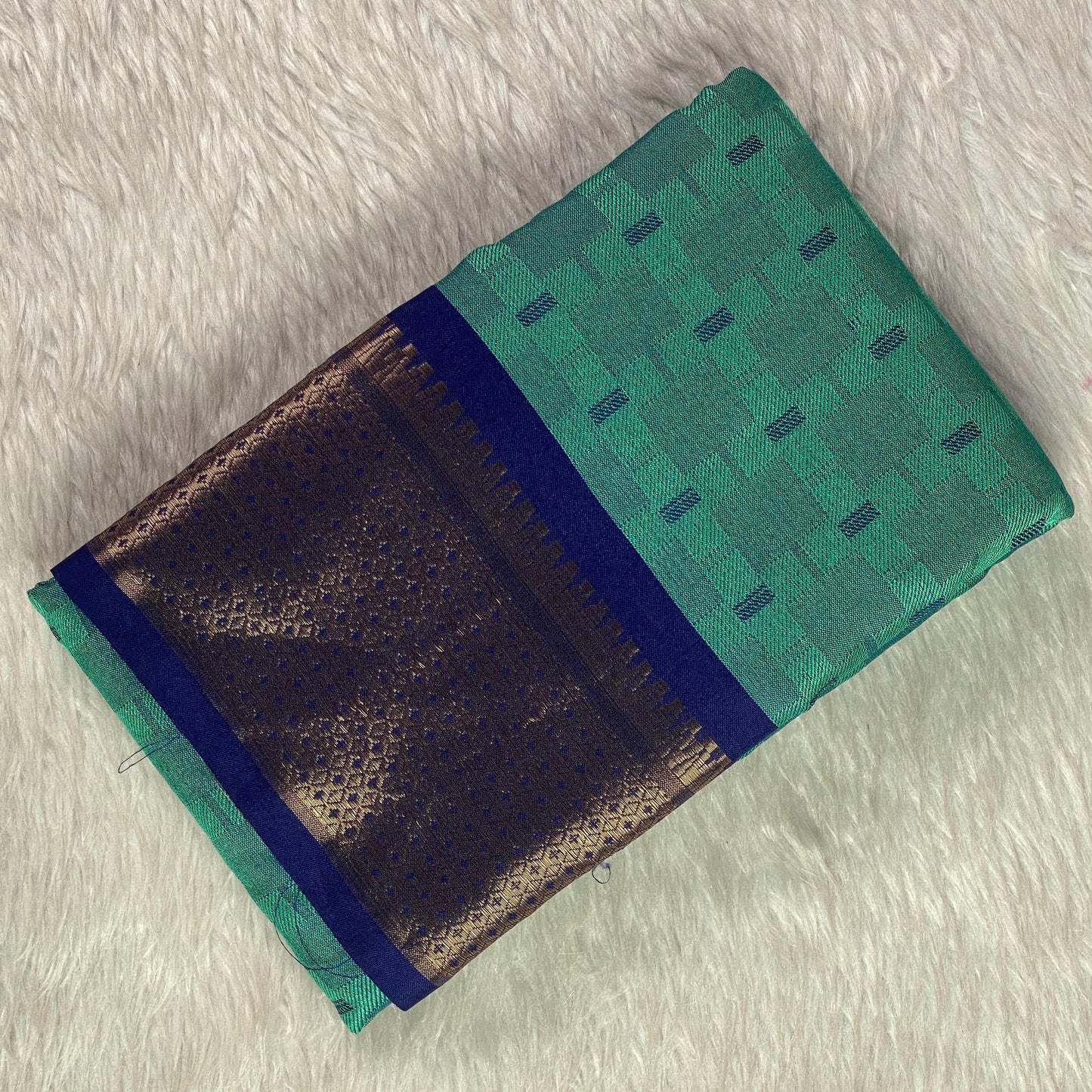 Veena Green with Blue Border Cotton Saree