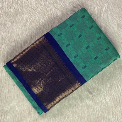 Veena Green with Blue Border Cotton Saree