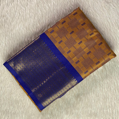 Veena Yellow with Blue Border Cotton Saree