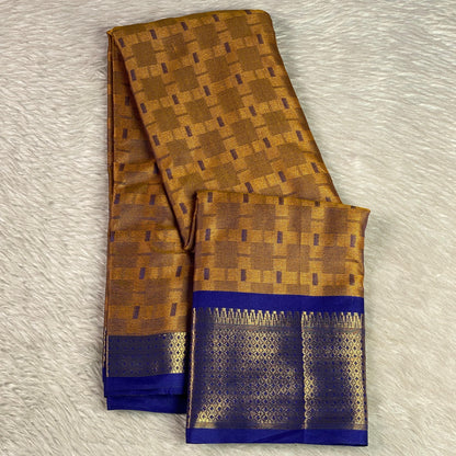 Veena Yellow with Blue Border Cotton Saree