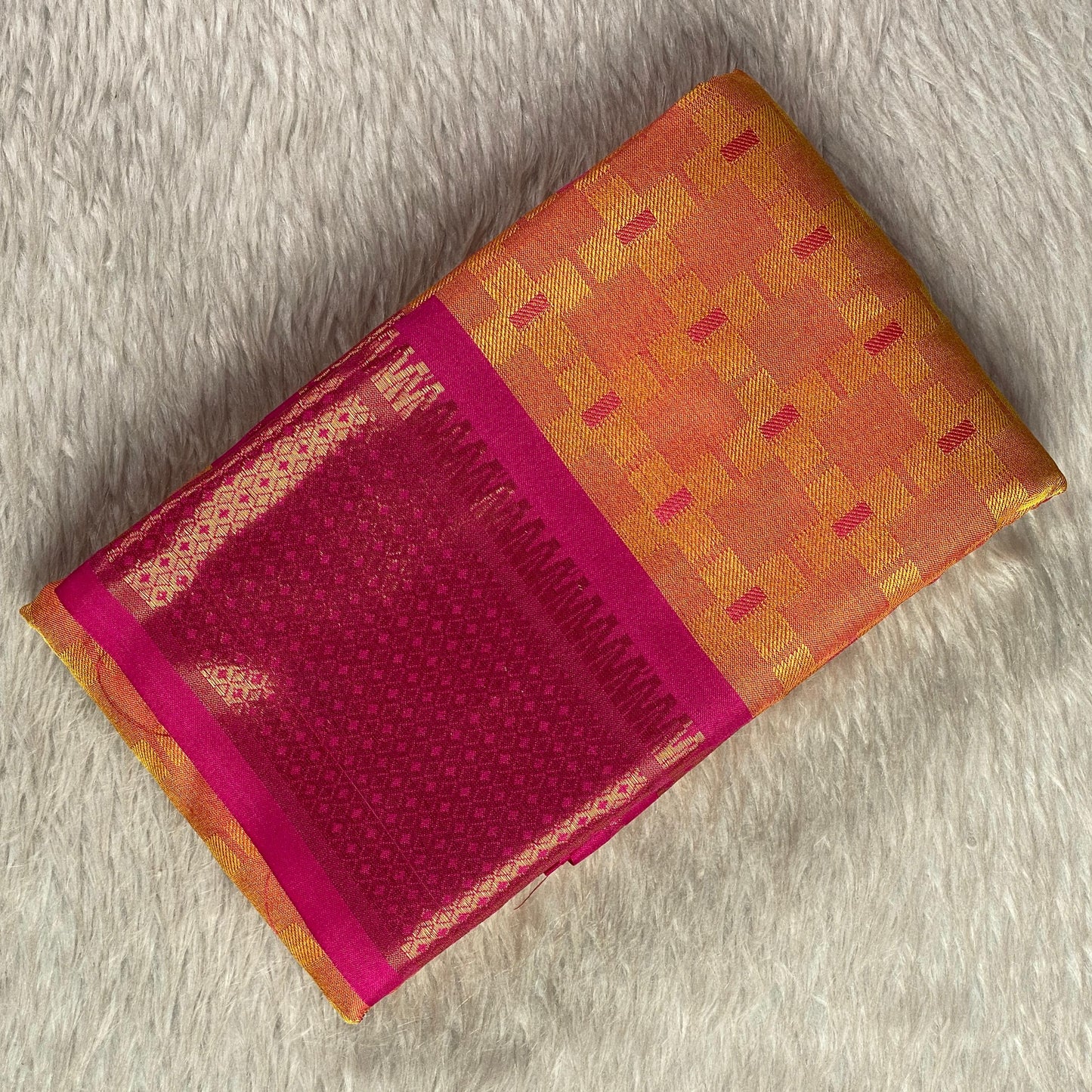 Veena Yellow with Pink Border Cotton Saree