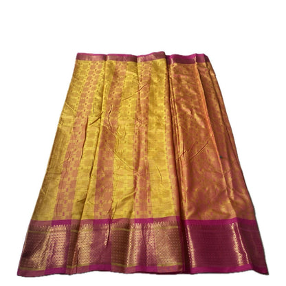 Veena Yellow with Pink Border Cotton Saree
