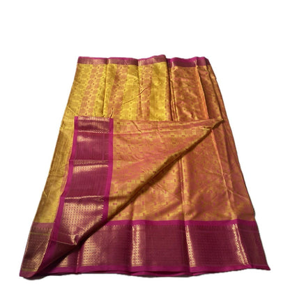 Veena Yellow with Pink Border Cotton Saree