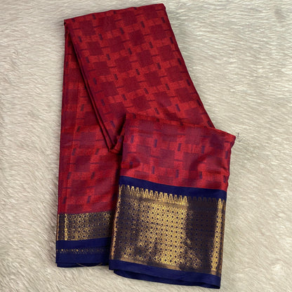 Veena Red Cotton Saree