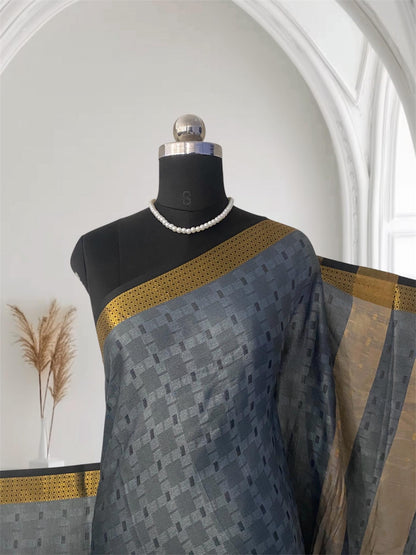 Veena Grey Cotton Saree