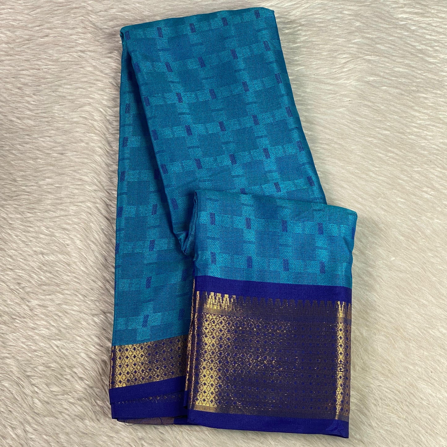 Veena Ocean Blue Cotton Saree