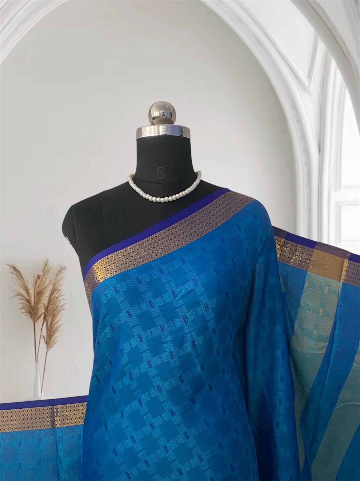 Veena Ocean Blue Cotton Saree