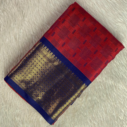 Veena Red Cotton Saree