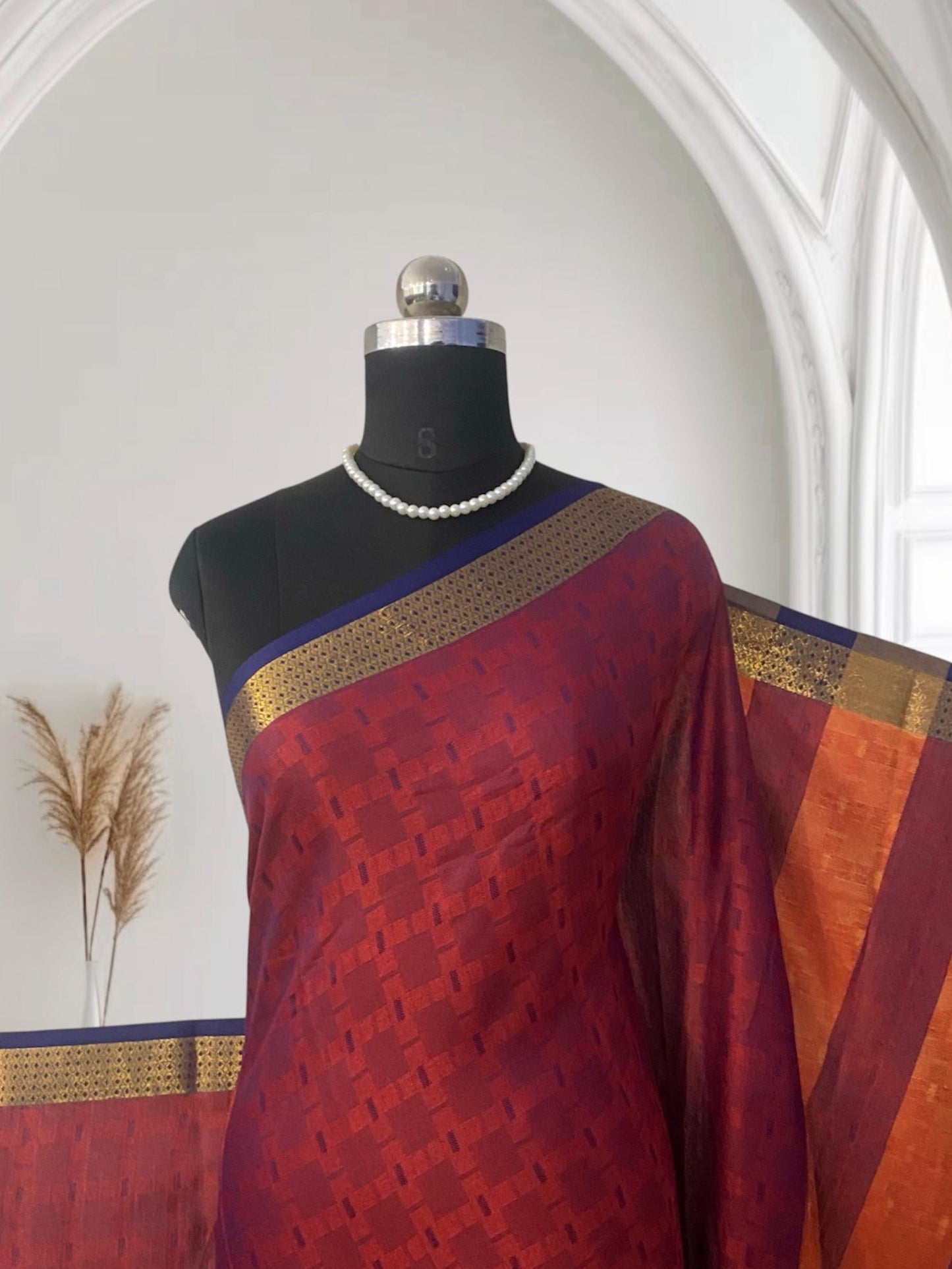 Veena Red Cotton Saree