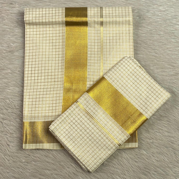 Maaya Classic Golden Checks Kasavu Set Mundu