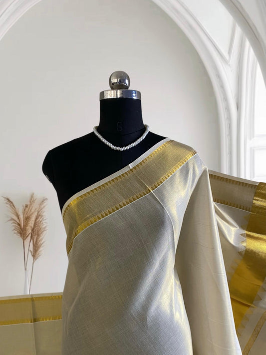 Tejaswini Temple Border Golden Kasavu Saree