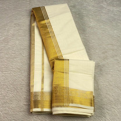 Kaveri Cotton Kerala Saree with Golden Border