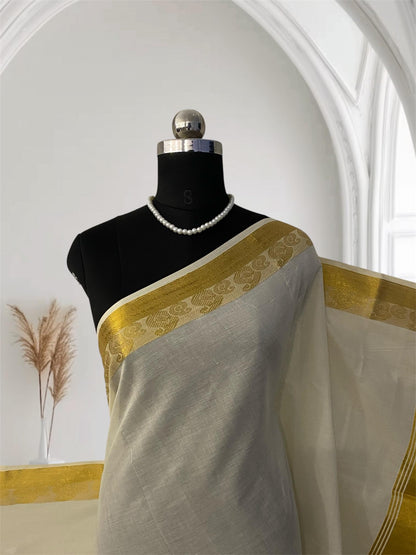 Kaveri Cotton Kerala Saree with Golden Border