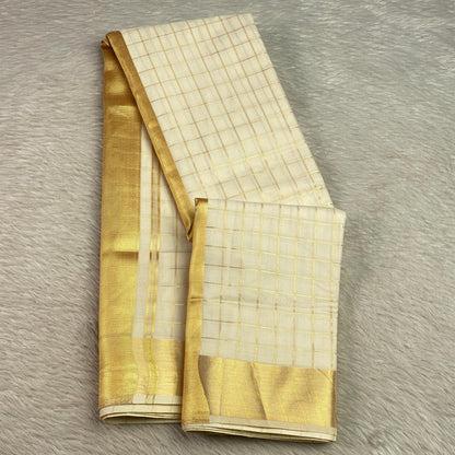 Ponvalli Kerala Checks Kasavu saree