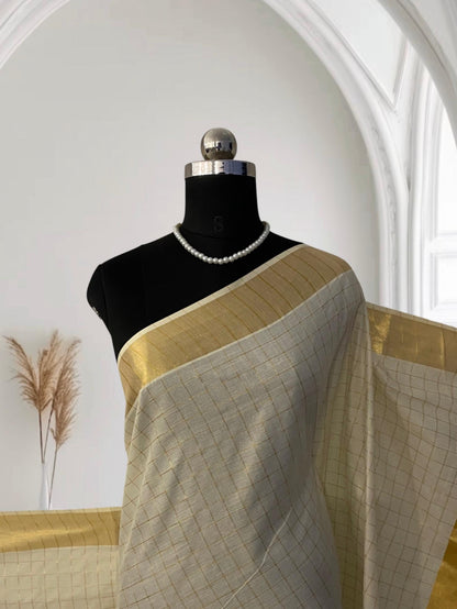 Ponvalli Kerala Checks Kasavu saree