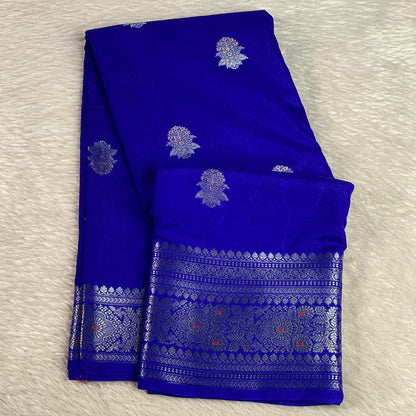 Arathi Golden Floral Banarasi Silk Saree Blue